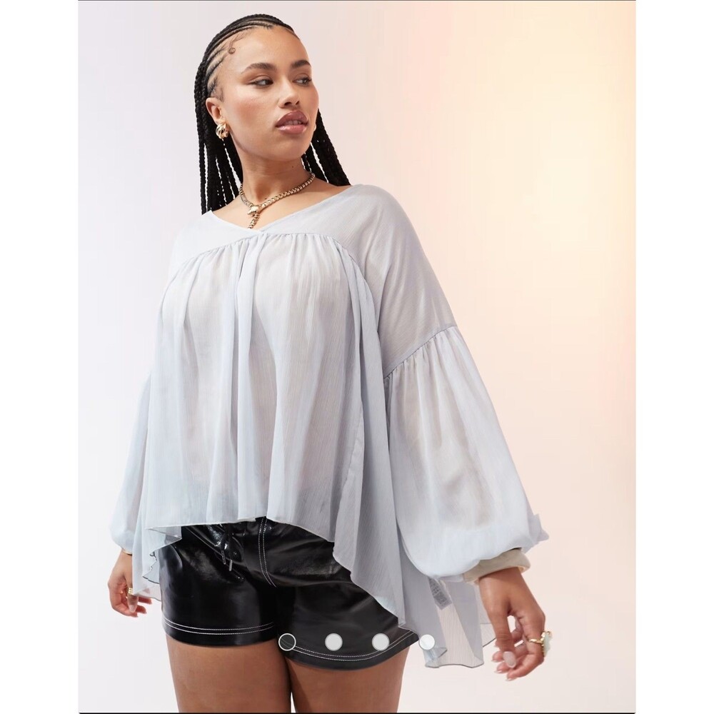 ASOS Design Women’s GRAY Sheer Coquette Prairie Blouse Size 6 Balloon Sleeves
